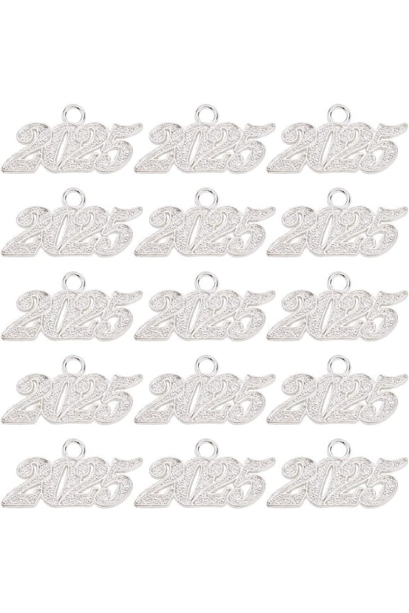1 Set 40Pcs High Quality Necklace Alloy Accessories Number 2025 Silver 18x33x2mm Hole: 3mm 40pcs/set