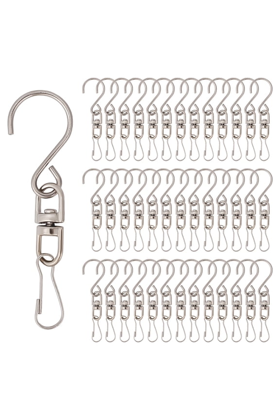 1 Set 40Pcs S Shape Stainless Steel Hanger Hooks with Alloy Double Eye Swivel Clasps and Iron Keychain Clasp Findings 45x13x6.5mm