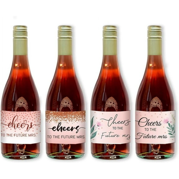 1 Set 40pcs 4 Styles Flash Wine Bottle Labels Mini Champagne Bottle Labels Rose Gold Glitter Wine Labels Party Favor Gift Label Stickers for Bridal Shower Wedding Anniversary Party