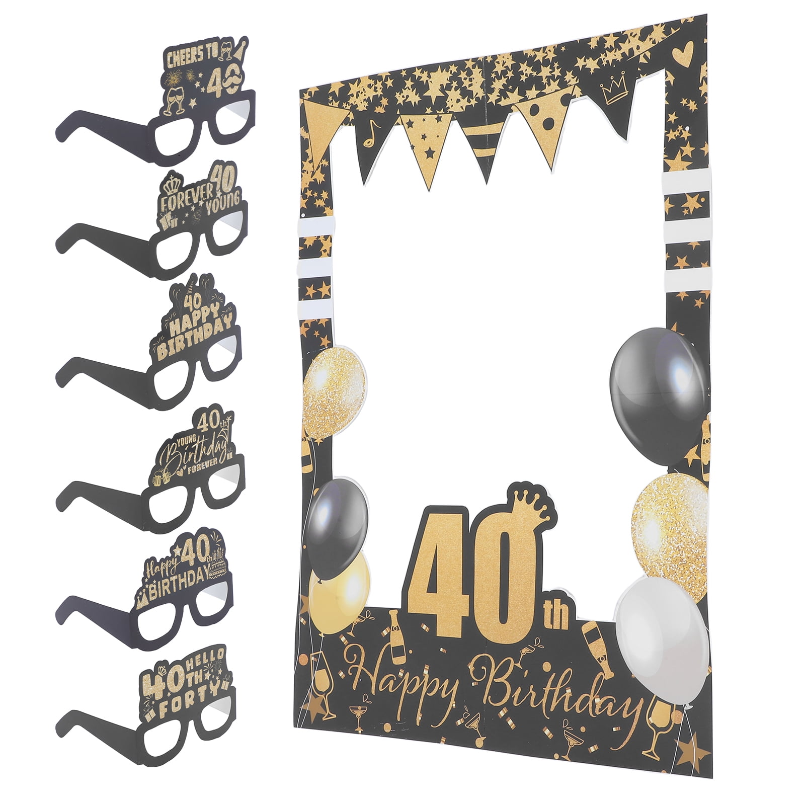 1 Set 40th Birthday Photo Props 40th Birthday Paper Glasses Glitter Birthday Photo Props for Festive 40th Birthday Party Decorations Supplies