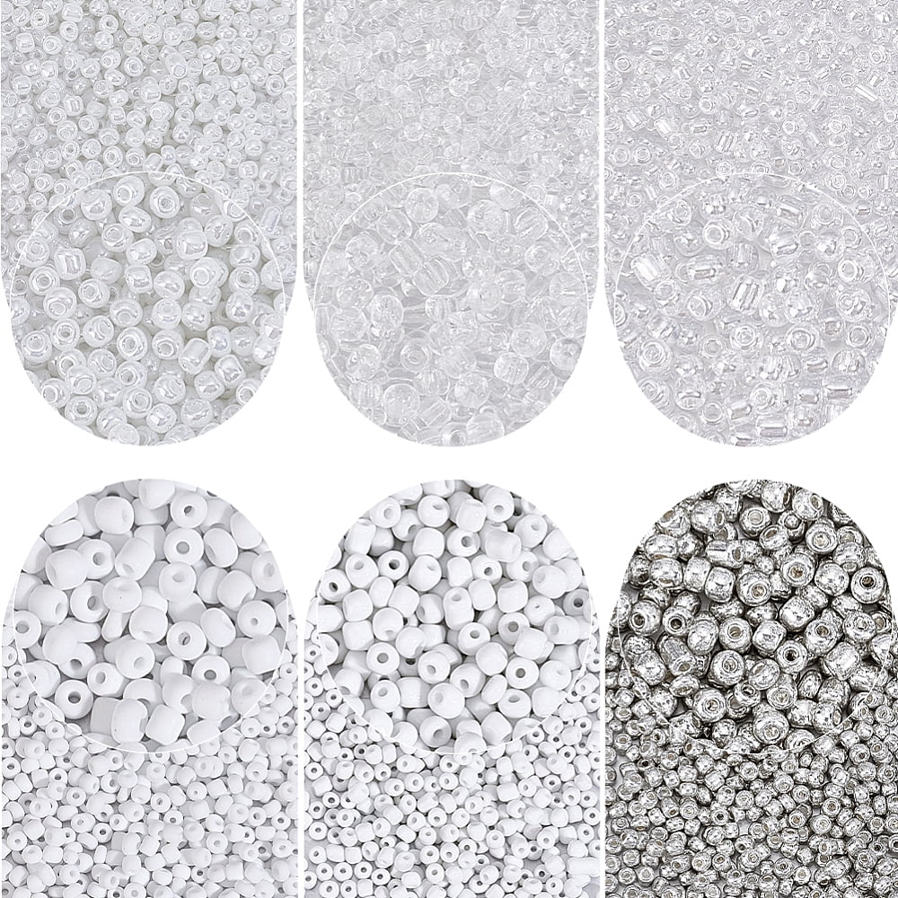 1 Set 4200Pcs 6 Styles Glass Seed Beads Mixed Styles Round White 6/0 4~5mm Hole: 1.5mm 700pcs/style