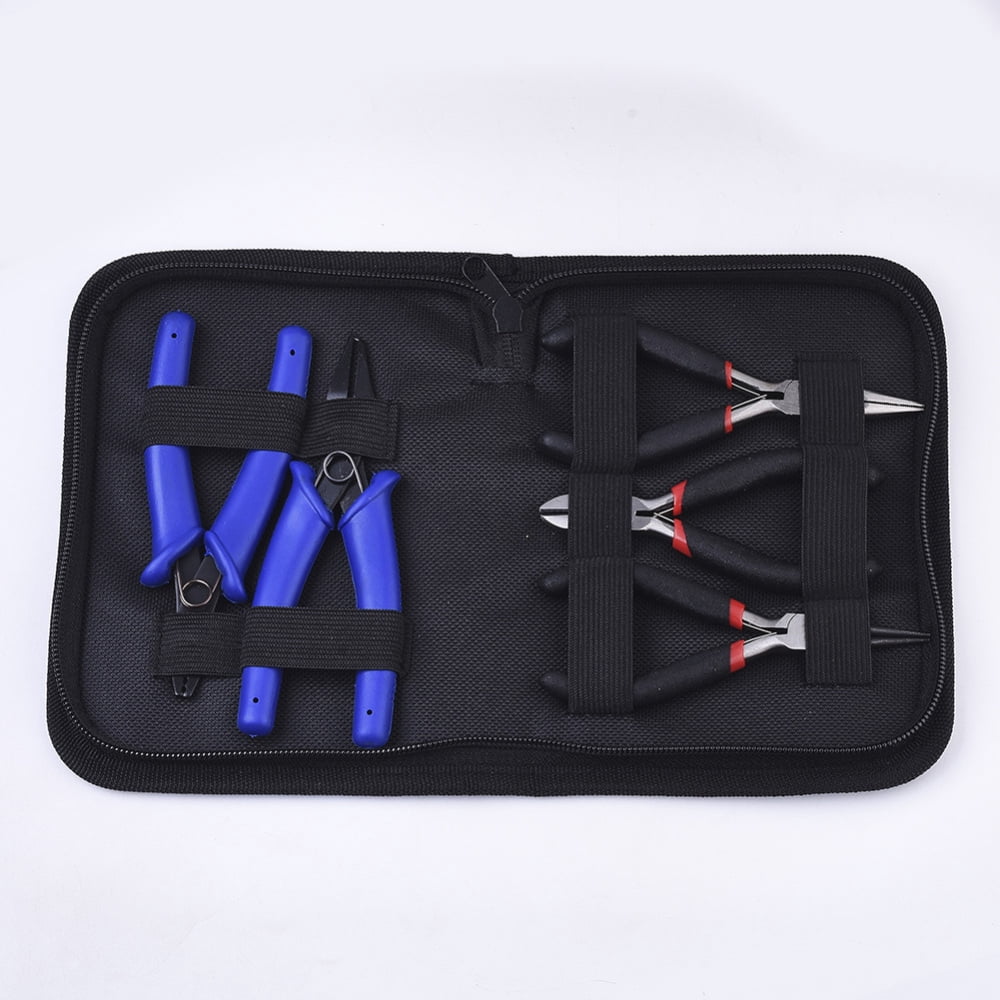 1 Set 45# Steel Jewelry Plier Sets Wire Round Nose Plier Chain Nose Plier with Cutter and Side Cutting Plier Mixed Color 14x6.5x1.4cm 5pcs/set