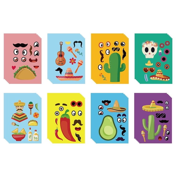1 Set 48 Sheets 8 Styles Cinco de Mayo Paper Make a Face Stickers Make Your Own Self Adhesive Funny Decals for Kid Art Craft Mixed Patterns