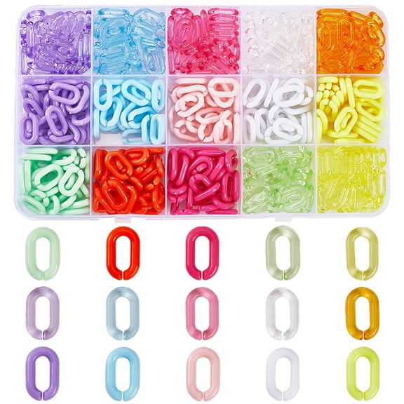 1 Set 480Pcs 15 Colors Acrylic Linking Rings Quick Link Connector Oval Mixed Color 14.5x9x2.5mm Inner Diameter: 9x4mm 32pcs/color
