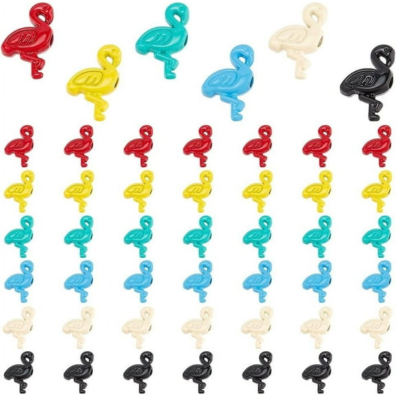 1 Set 48PCS Flamingo Spacer Beads 6 Colors Spray Painted Alloy Beads Tropical Bird Beads Loose Beads for Christmas Summer Hawaii DIY Bracelet Necklace Earring Making