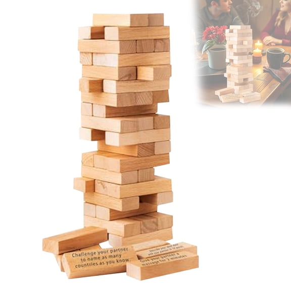 1 Set 48Pcs Block Tower Game,Fun Date Night Activities,Valentine Tumbling Tower Stacking Blocks,Date Night Party Game
