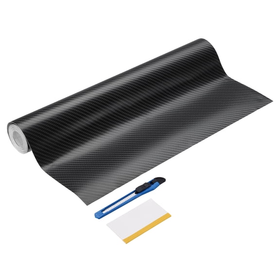 1 Set 4D Carbon Fiber Vinyl Wrap 11.81" x 10ft Self-Adhesive Car Sticker Waterproof Wrap Roll for DIY Decor Automotive Exterior Interior Protection with Scraper Tool, Black