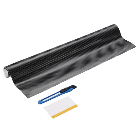 1 Set 4D Carbon Fiber Vinyl Wrap 11.81" x 3ft Self-Adhesive Car Sticker Waterproof Wrap Roll for DIY Decor Automotive Exterior Interior Protection with Scraper Tool, Black
