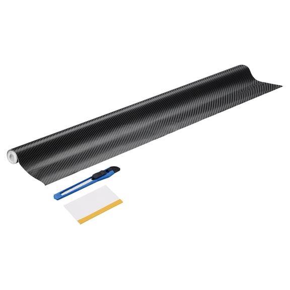 1 Set 4D Carbon Fiber Vinyl Wrap 19.69" x 3ft Self-Adhesive Car Sticker Waterproof Wrap Roll for DIY Decor Automotive Exterior Interior Protection with Scraper Tool, Black