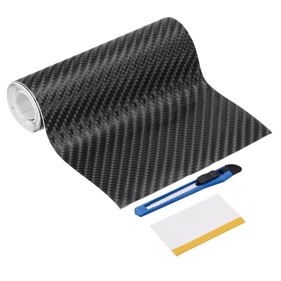 1 Set 4D Carbon Fiber Vinyl Wrap 3.94" x 5ft Self-Adhesive Car Sticker Waterproof Wrap Roll for DIY Decor Automotive Exterior Interior Protection with Scraper Tool, Black