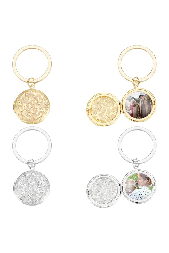 1 Set 4Pcs 2 Colors Brass Locket Pendants Keychain with Alloy Rings Platinum & Golden 63mm 2pcs/style