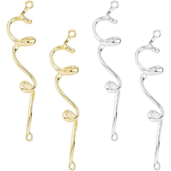 1 Set 4Pcs 2 Colors Brass S Shaped Connector Charms Platinum & Golden 50x10.5x7.5mm Hole: 1.5mm 2pcs/color