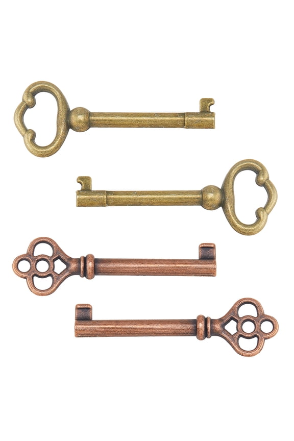 1 Set 4Pcs 2 Styles Tibetan Style Alloy Big Pendants Key Mixed Color 60x18.5~24x7~8mm Hole: 3.5~17.5mm 2pcs/style
