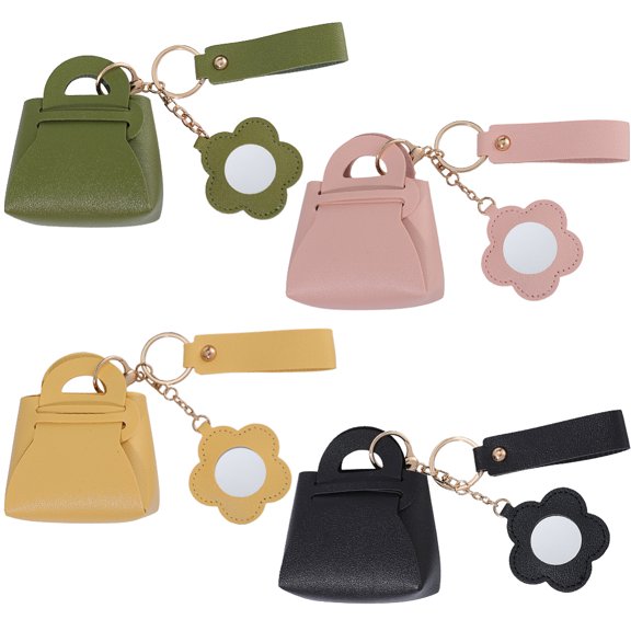 1 Set 4Pcs 4 Colors PU Leather Mini Wallet Keychains with Alloy Clasps Flower Mixed Color 220mm 1pc/color