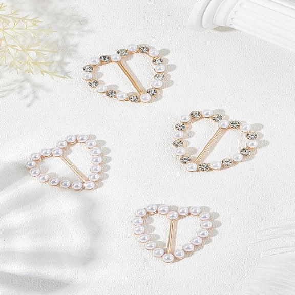 1 Set 4Pcs 4 Style Alloy Rhinestone Buckle Clasps with Plastic Imitation Pearl Garment Accessories Golden Heart 39~43.5x40.5~45x6~7.5mm
