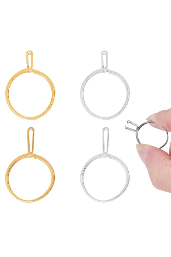 1 Set 4Pcs 4 Styles Alloy Cuff Ring Findings Spring Type Ring Stone Holder Ring Settings Platinum & Golden 30~34mm US Size 9 3/4(19.5mm)