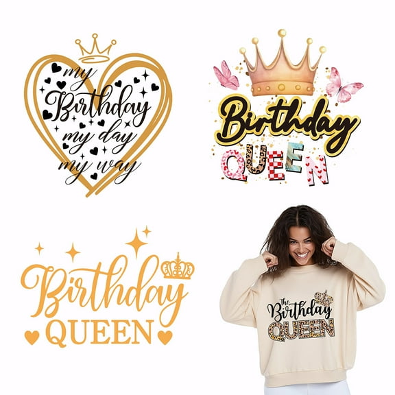 1 Set 4Pcs 4 Styles Birthday Theme Plastic Heat Transfer Film Logo Stickers Set for DIY T-Shirt Bags Hats Jackets Word 200x220mm 1pc/style