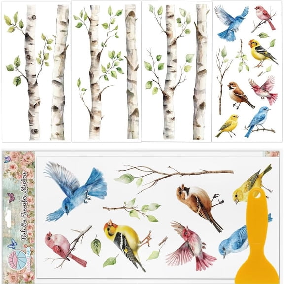 1 Set 4Pcs 4 Styles Flower and Angel PVC Waterproof Decorative Stickers Self Adhesive Decals for Furniture Decoration Tree 300x150mm 1pc/style