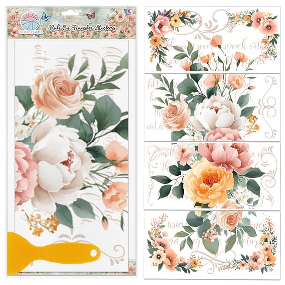 1 Set 4Pcs 4 Styles Flower and Angel PVC Waterproof Decorative Stickers Self Adhesive Decals for Furniture Flower 300x150mm 1pc/style