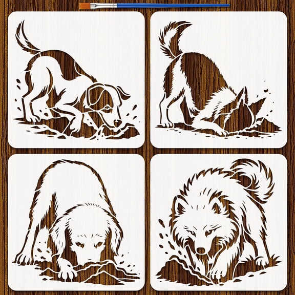 1 Set 4Pcs 4 Styles PET Hollow Out Drawing Painting Stencils for DIY Scrapbook Photo Album Dog 300x300mm for DIY