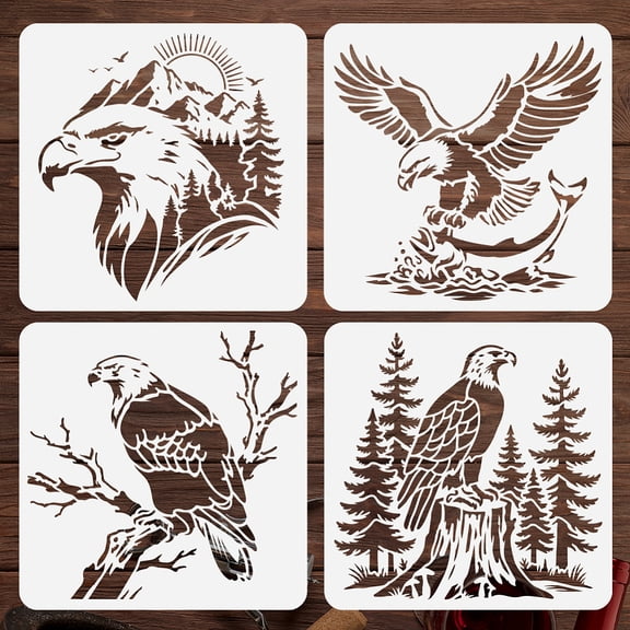 1 Set 4Pcs 4 Styles PET Hollow Out Drawing Painting Stencils for DIY Scrapbook Photo Album Eagle 300x300mm 1pc/style