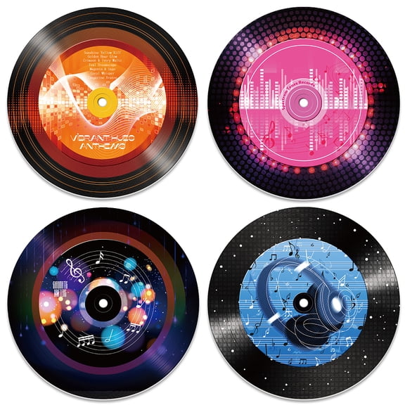 1 Set 4Pcs 4 Styles PVC Record Wall Decor for Bars Restaurants Cafe Pubs Musical Note 300mm 1pc/style