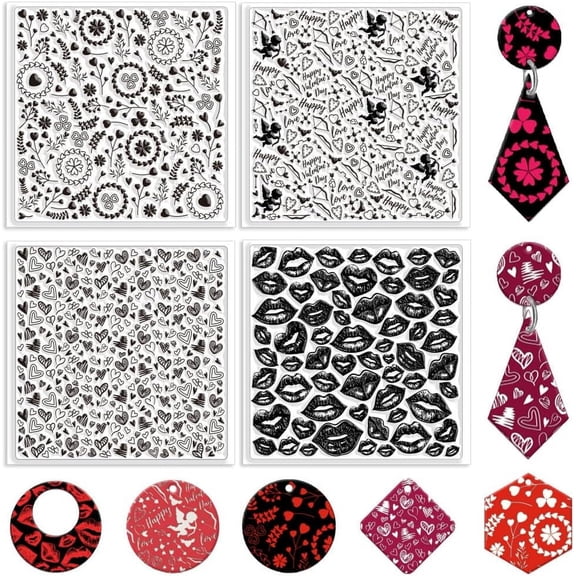 1 Set 4Pcs 4 Styles Silicone Clay Texture Mat Clay Modeling Pattern Pad Lip 140x140x3mm 1pc/style