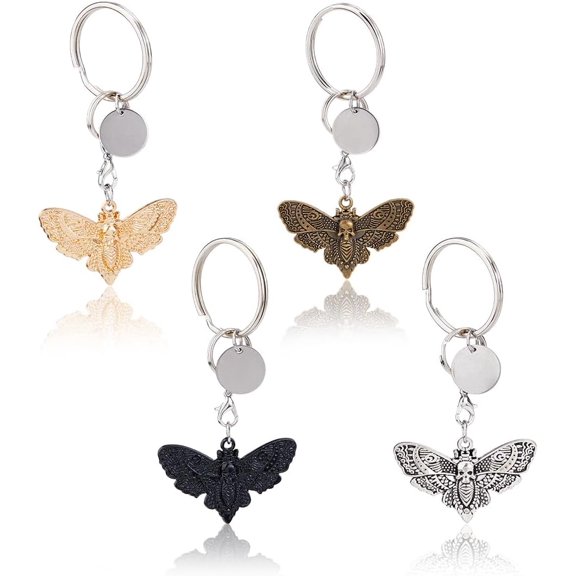 1 Set 4Pcs Alloy Keychain with Iron Findings Mon with Skull Mixed Color 8.2cm 4pcs/set
