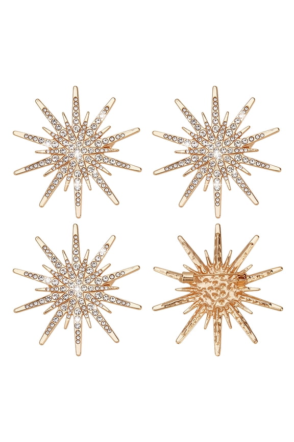 1 Set 4Pcs Alloy Rhinestone Lapel Pins for Clothes Snowflake Golden 54.5x52mm