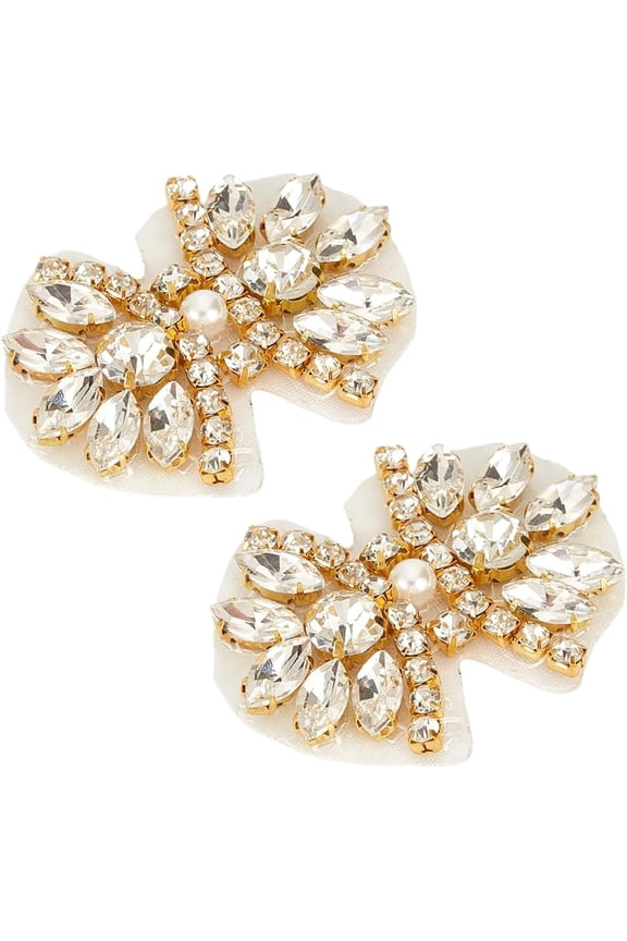 1 Set 4Pcs Bow Rhinestone Applique Glitter Iron-On Stickers Repair Patch Crystal Applique Bow Tie Patches for DIY Crafts Dress Shoes Bags Hats Clothing Decorative(Light Gold)