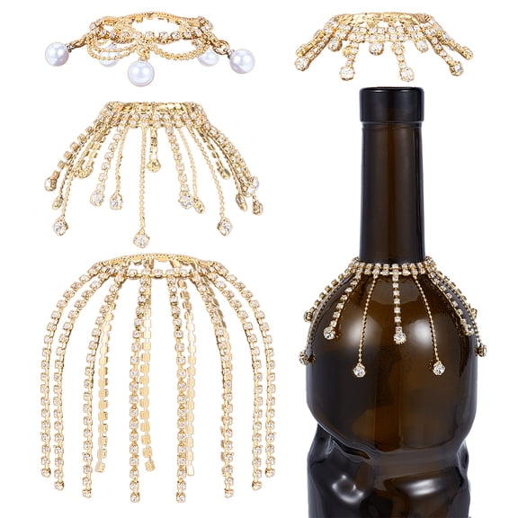 1 Set 4Pcs Brass & Iron Rhinestone Wine Glass Charms Golden 50~60mm