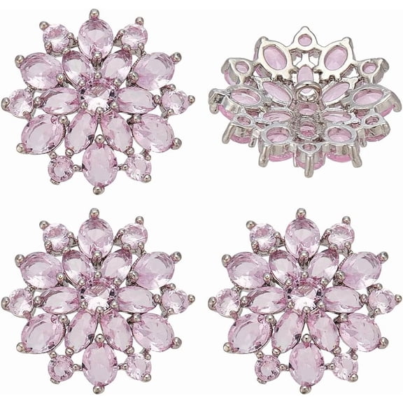 1 Set 4Pcs Brass Micro Pave Cubic Zirconia Buttons Flower Lilac 21x22x8mm Hole: 1.5mm