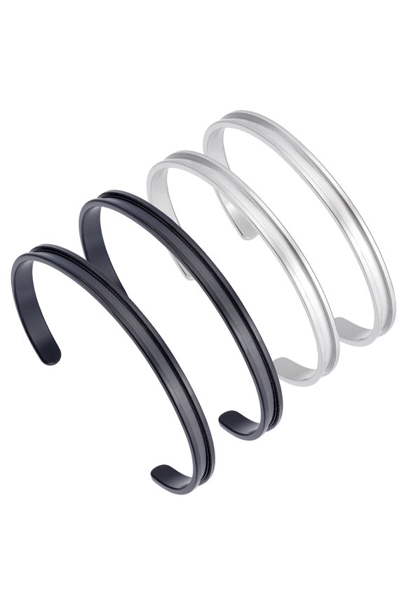 1 Set 4Pcs C-Shaped 201 Stainless Steel Grooved Cuff Bangles for DIY Electroplated Leather Inlay Clay Rhinestone Pave Bangle Making for DIY