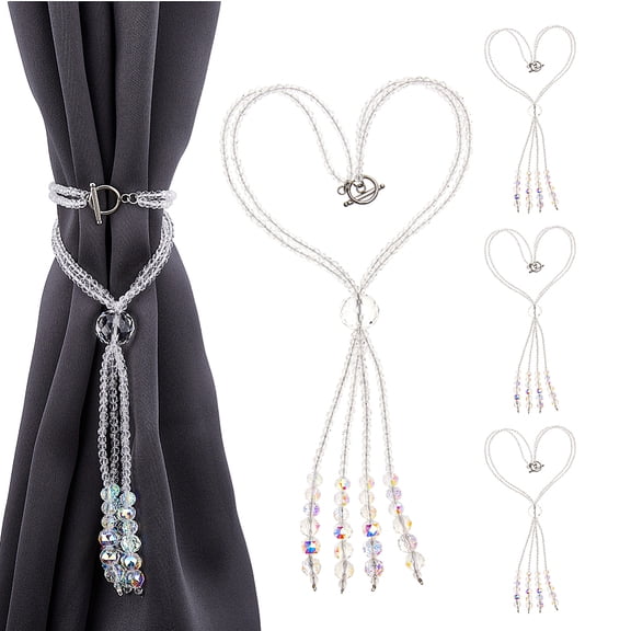 1 Set 4Pcs Glass Curtain Tiebacks Clips Window Curtain Holdbacks with Alloy Toggle Clasps Clear 440mm