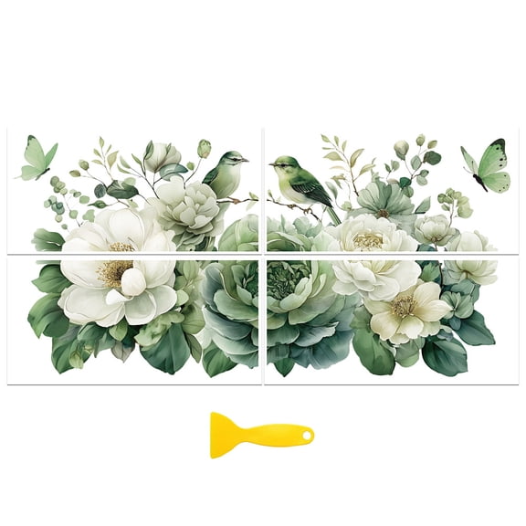 1 Set 4Pcs PVC Waterproof Decorative Stickers Self Adhesive Decals Flower 300x150mm