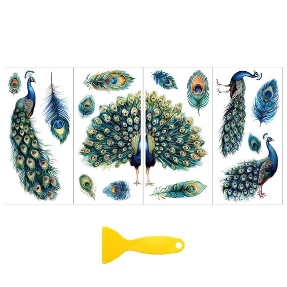1 Set 4Pcs PVC Waterproof Decorative Stickers Self Adhesive Decals for Furniture Decoration Peacock 300x150mm
