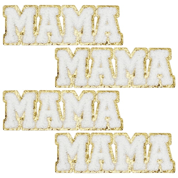 1 Set 4Pcs Word Mama Computerized Embroidery Iron on/Sew on Patches White 45x125x3mm