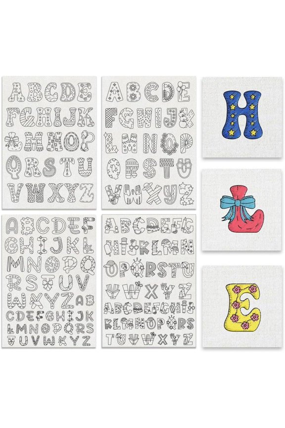1 Set 4Sheets 156Pcs Funny Alphabet Water Soluble Hand Sewing Stabilizers 6 Styles A~Z Letters Tear Away Water Soluble Embroidery Patterns for Carves Shirts Coats Bags Towels