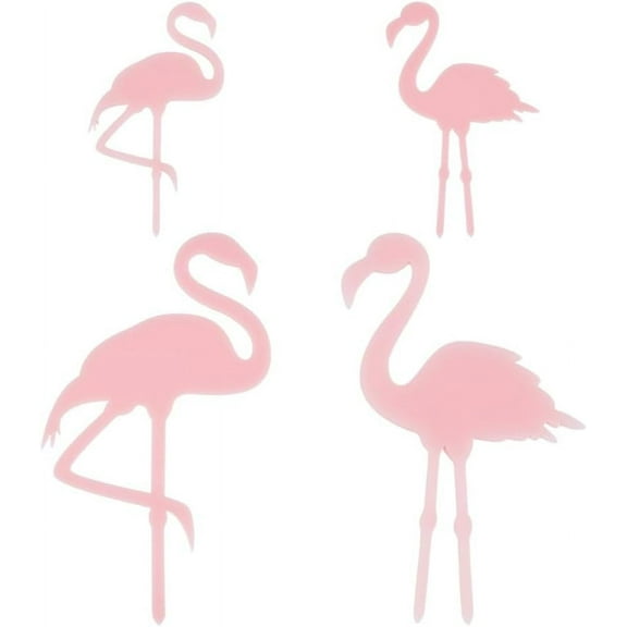 1 Set 4pcs 4-Style Acrylic Flamingo Plant Stakes Pink Miniature Garden Flamingo Figurines Flamingo Gradient Acrylic Flamingo Statue 3.1~7 Inch Length for Pot Garden Decorations
