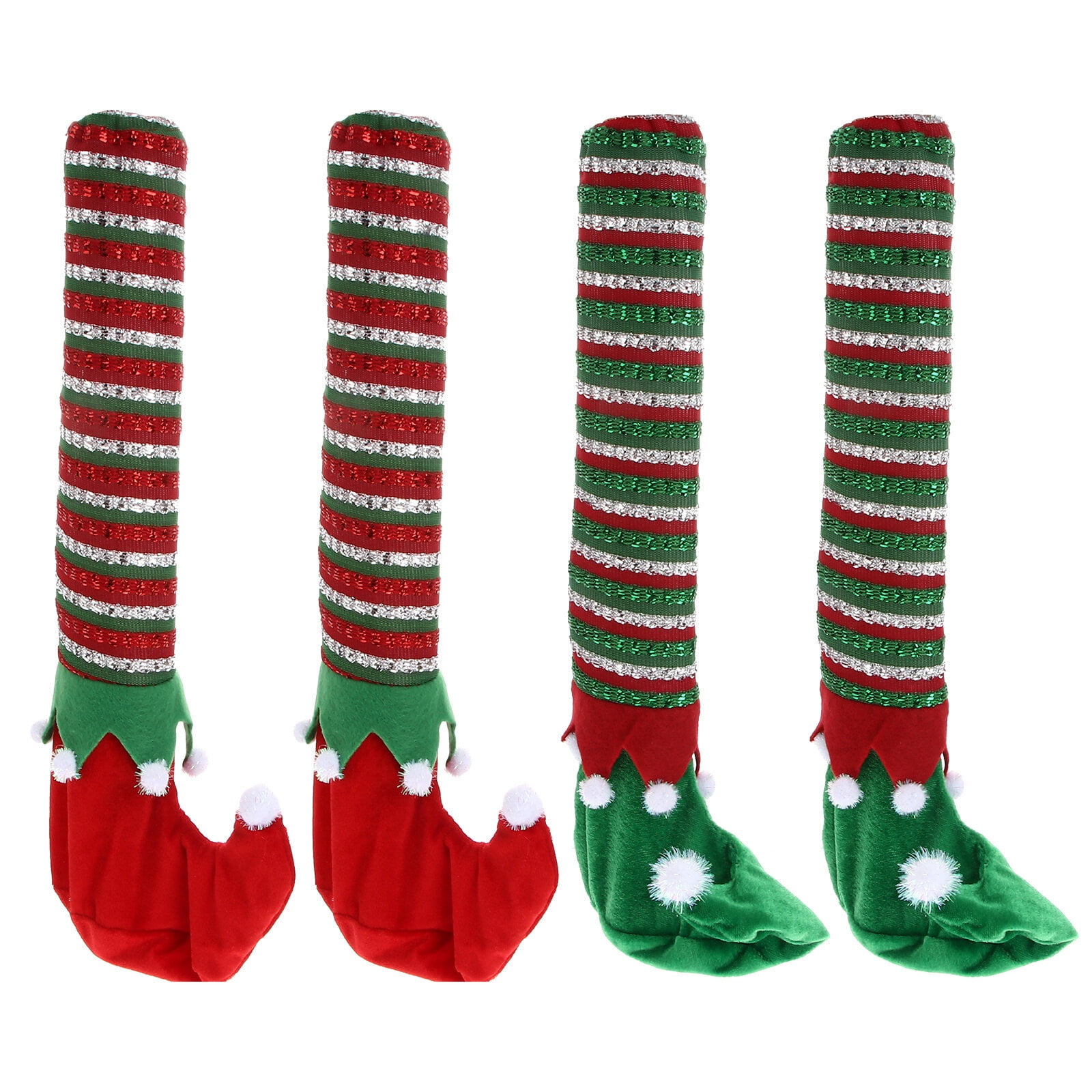 1 Set 4pcs Christmas Strips Elf Chair and Table Leg Covers for Home