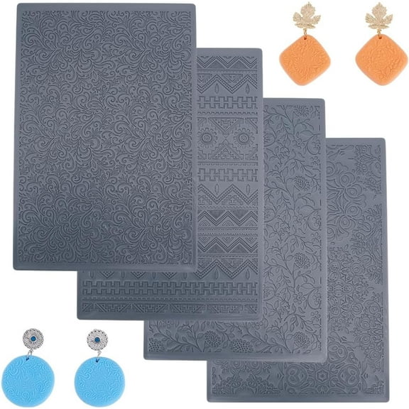 1 Set 4pcs Polymer Clay Texture Sheets Set Texture Sheets Polymer Clay Works with Polymer Clay Cutter Effect as Polymer Clay Texture Roller Leaves and Flowers for DIY Clay Making