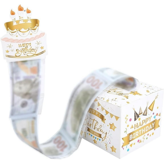 1 Set 5.12x5.12in White Surprise Box Surprise Money Boxes 1Pc Pull Out Happy Birthday Cake Card 30Pcs Transparent Bags with Stickers Kit Cash Gift Holder