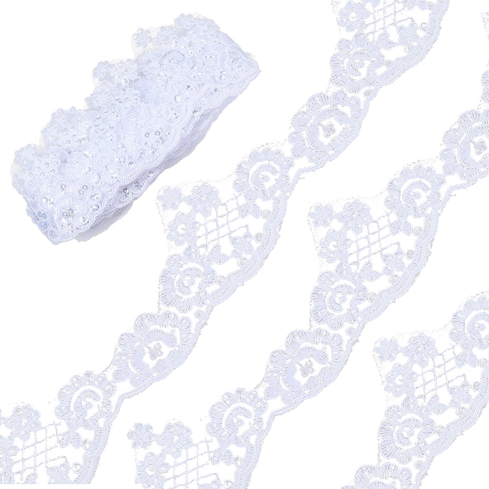 1 Set 5.2 Yards Flower Polyester Lace Trim Ribbon for Sewing Crafts Wedding Decoration White 2-3/4 inch(70mm)