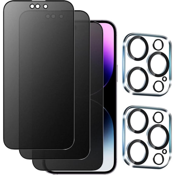 (1 Set 5 PCS) 3 PCS Privacy Anti-Glare Screen Protector Anti-spy Matte Soft Film and 2 PCS Camera Protector Tempered Glass Protection Designed for iPhone 14 Pro Max Full Coverage Anti-Peeping