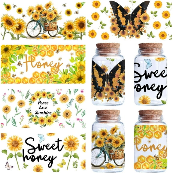 1 Set 5 Sheets PVC Rub on Transfer Stickers Waterproof Cup Wrap Transfer Decals Bees 240x110mm