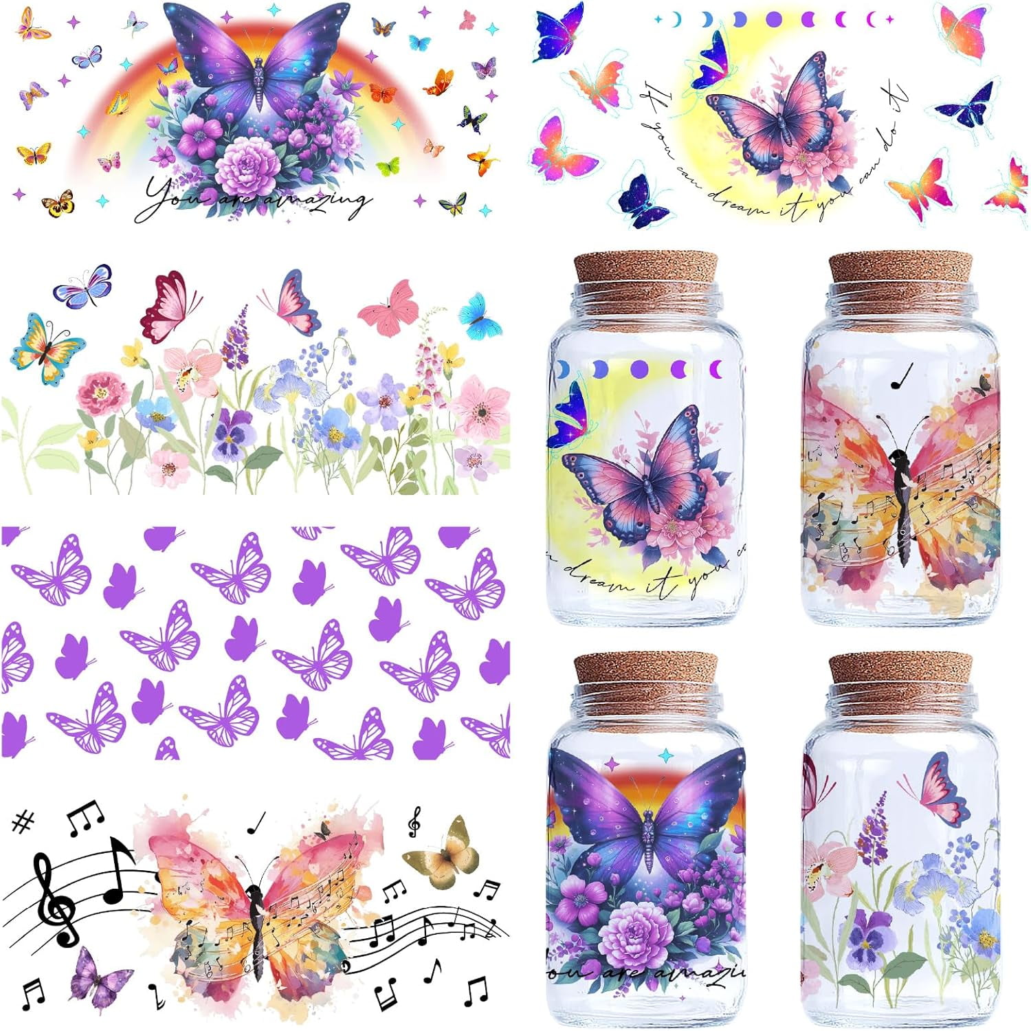 Pvc Transfer Sticker 1 Set 5 Sheets PVC Rub on Transfer Stickers Waterproof Cup Wrap ...