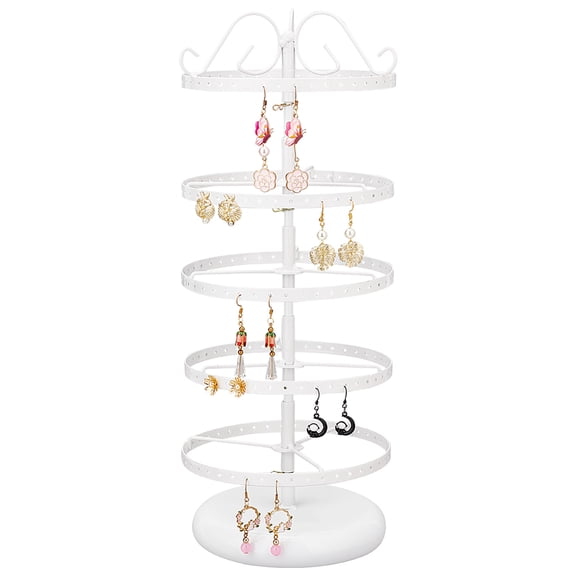 1 Set 5-Tier Round Rotatable Iron Earring Display Tower Stands Tabletop Earring Organizer Holder White 16x40cm