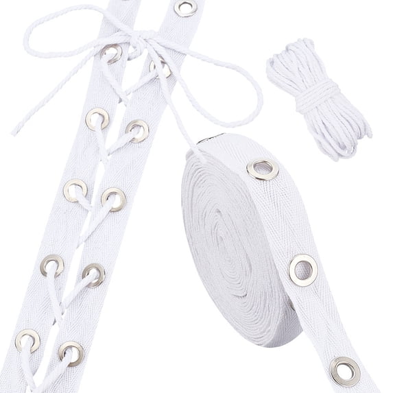 1 Set 5 Yards Cotton Ribbons with Steel Eyelet Rings with 1M Cotton ...