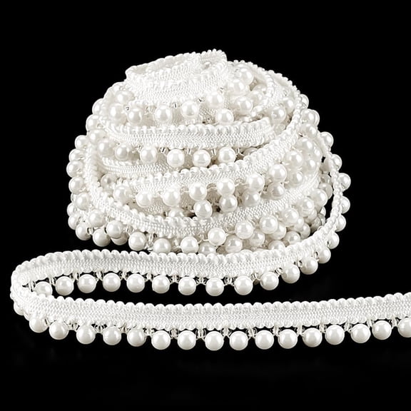 1 Set 5 Yards Faux Pearls Lace Ribbon 1/2 inch Applique Pearl Fringe Craft Ribbon Pearl Chain Pearl Beaded Trim Bridal Embellishments for Wedding Sewing Clothing Craft Costume Lamp Shade