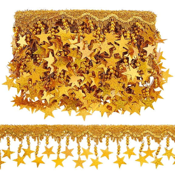 1 Set 5 Yards Filigree and Laser Plastic Star Tassel Lace Ribbon for Garment Accessories Gold 3-1/4 inch(82mm)